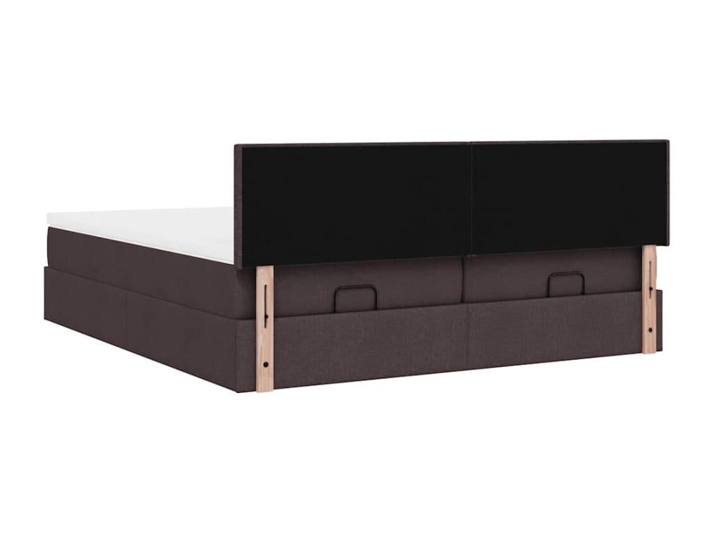 Bed Frame with Mattress - Brown Polyester Fabric, W 79.9 x D 70.9 x H 34.6 in