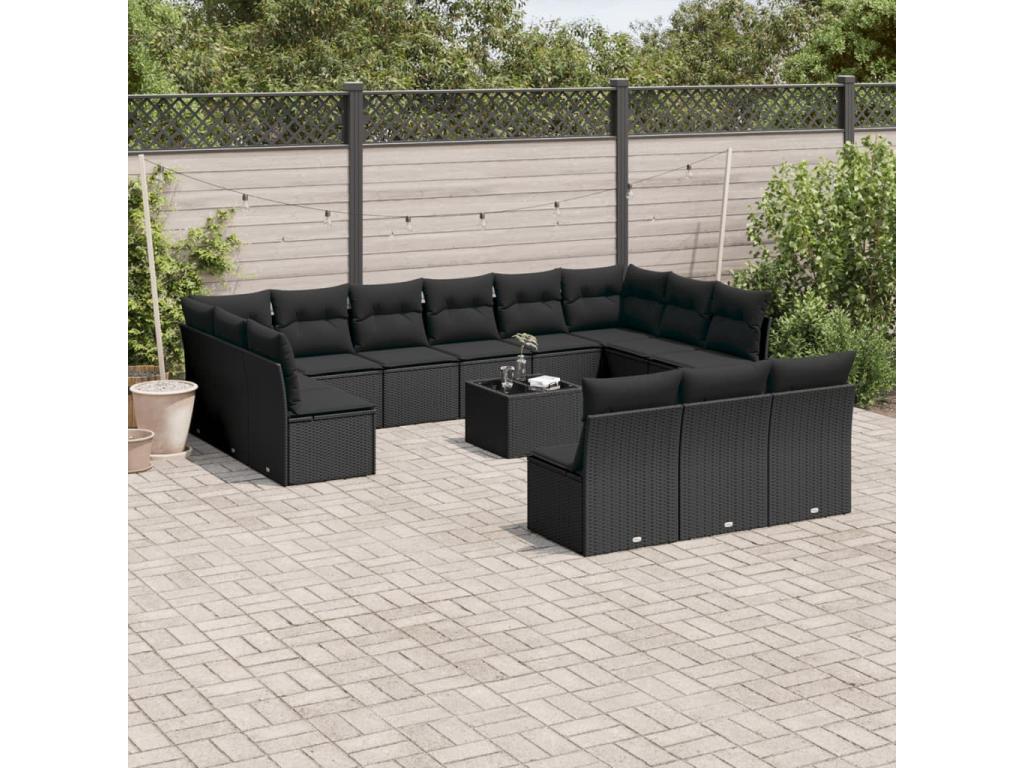 Set of 14 Outdoor Patio Sets with Cushions - Black Resin, W 21.7 x D 21.7 x H 14.6 in