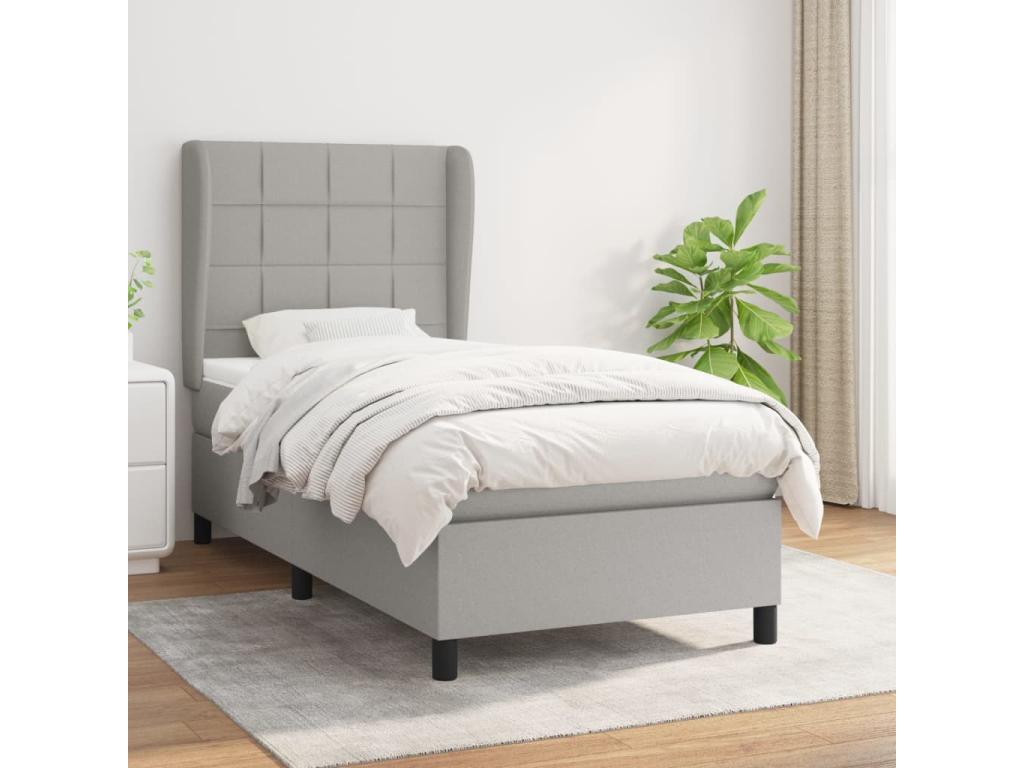 Bed Frame with Mattress - Light Gray Fabric, W 79.9 x D 32.7 x H 50.4 in