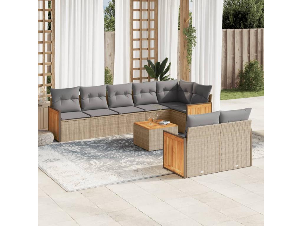 9-Piece Outdoor Patio Set with Cushions - Beige Resin, W 21.7 x D 21.7 x H 14.6 in