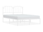 Bed Frame with Headboard - White Steel, W 81.5 x D 61.4 x H 40.2 in