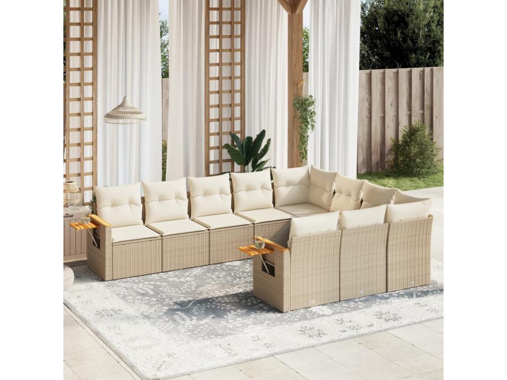 10-Piece Outdoor Patio Set with Cushions - Black Resin, W 24.4 x D 24.4 x H 27.2 in