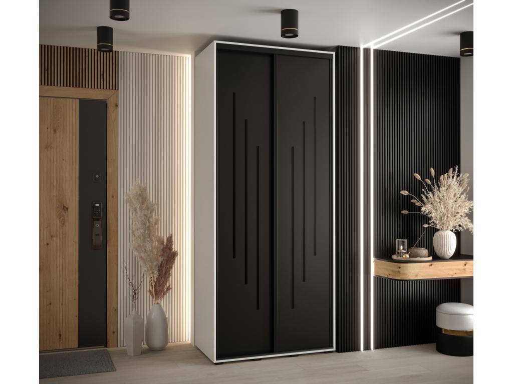 Sliding Door Wardrobe - Black Engineered Wood, W 43.3 x D 23.6 x H 92.5 in