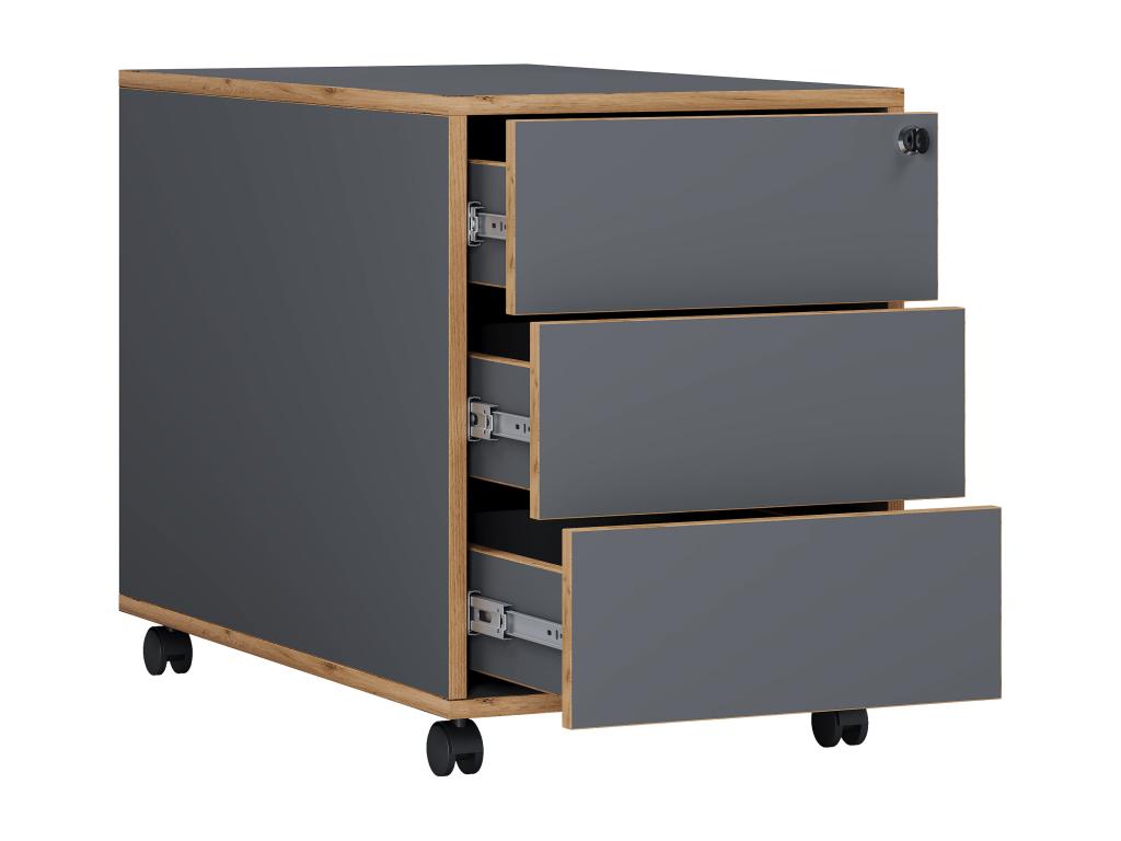 Desk Cabinet - Black Wood, W 16.5 x D 17.7 x H 19.7 in