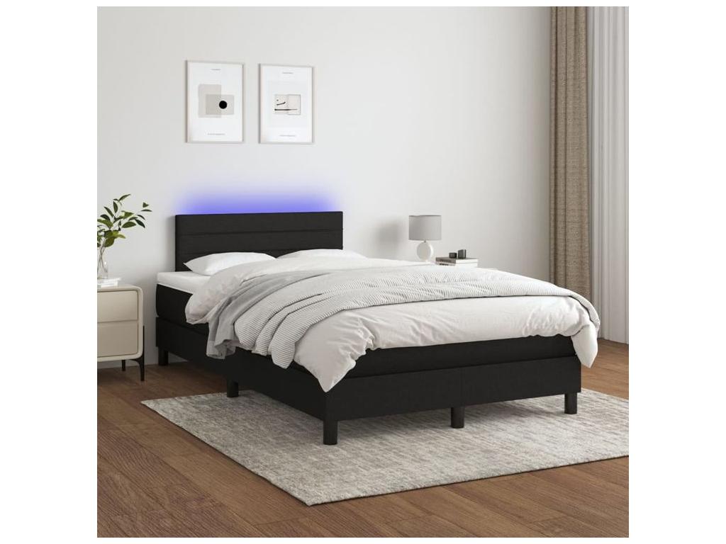 Bed Frame with Mattress with LED - White Polyester Fabric, W 79.9 x D 47.2 x H 30.7 in