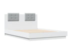 Bed Frame with Headboard with LED - White Engineered Wood, W 76 x D 56.3 x H 33.1 in