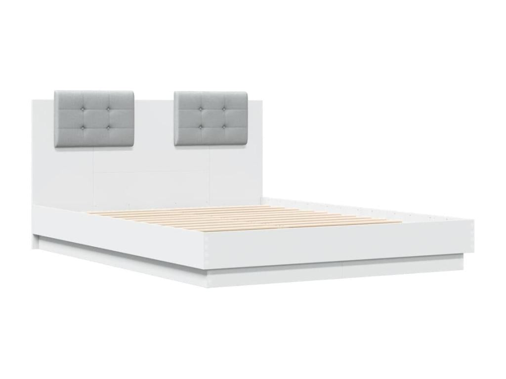 Bed Frame with Headboard with LED - White Engineered Wood, W 76 x D 56.3 x H 33.1 in