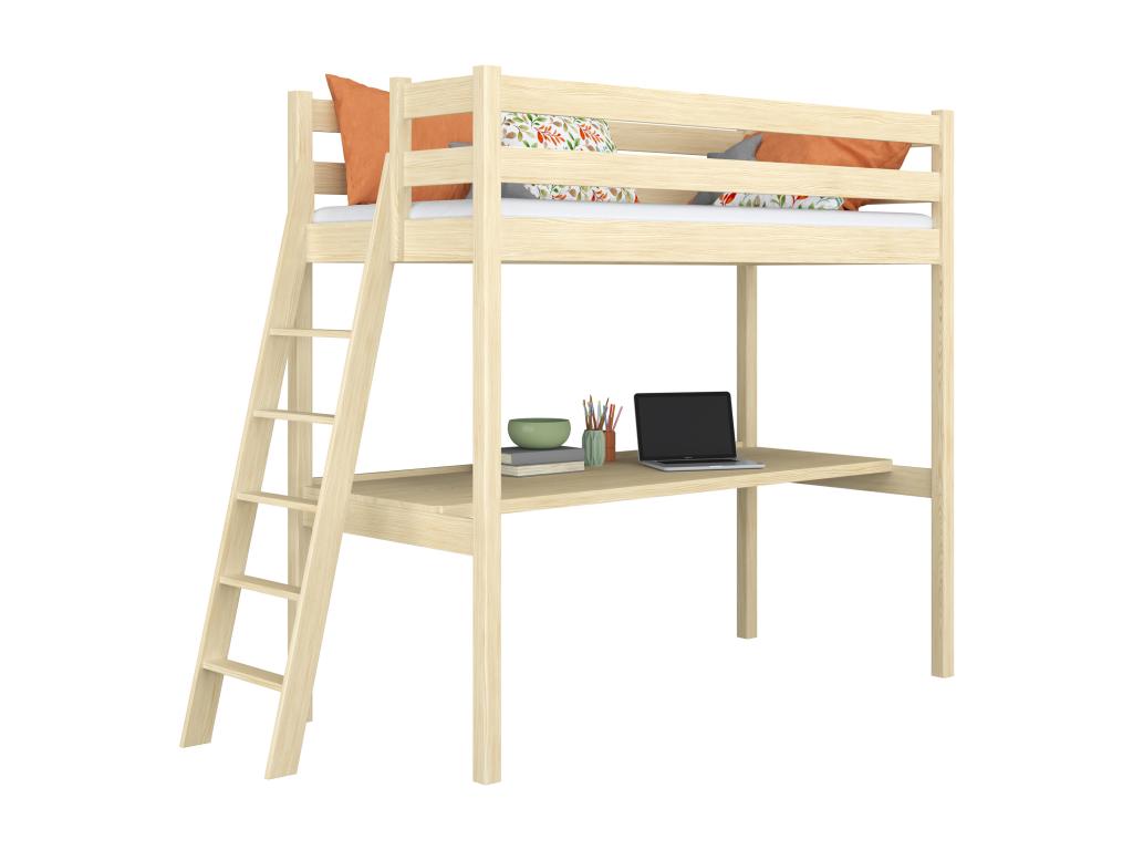 Bed - Natural Pine Wood, W 78 x D 38.6 x H 76.8 in