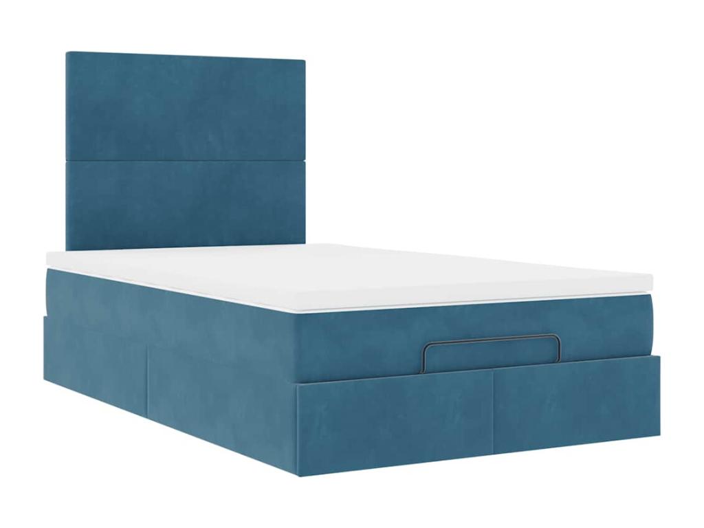 Bed Frame with Mattress - Blue Velvet, W 76 x D 47.2 x H 50.4 in