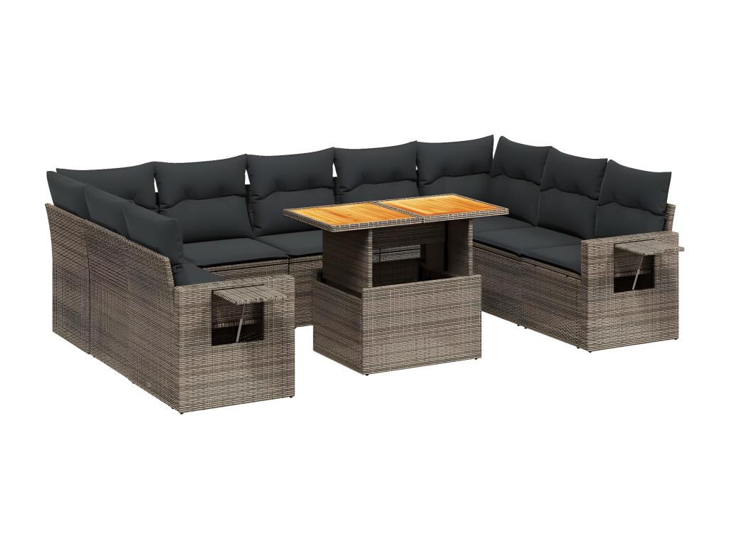 10-Piece Outdoor Patio Set with Cushions - Gray Resin, W 24.4 x D 24.4 x H 27.2 in