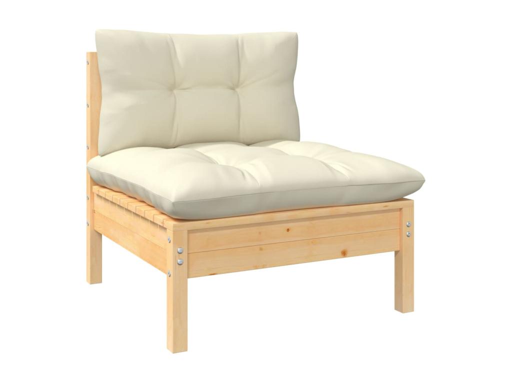 7-Piece Outdoor Patio Set with Cushions - Creme Wood, W 25 x D 25 x H 24.6 in