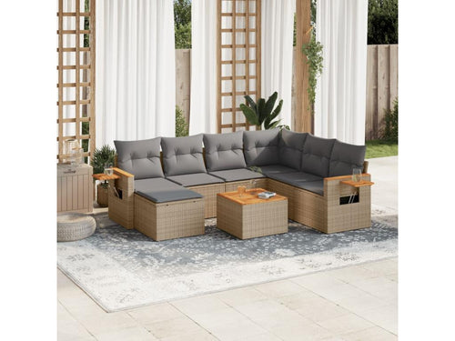 8-Piece Outdoor Patio Set with Cushions - Black Resin, W 21.7 x D 24.4 x H 27.2 in