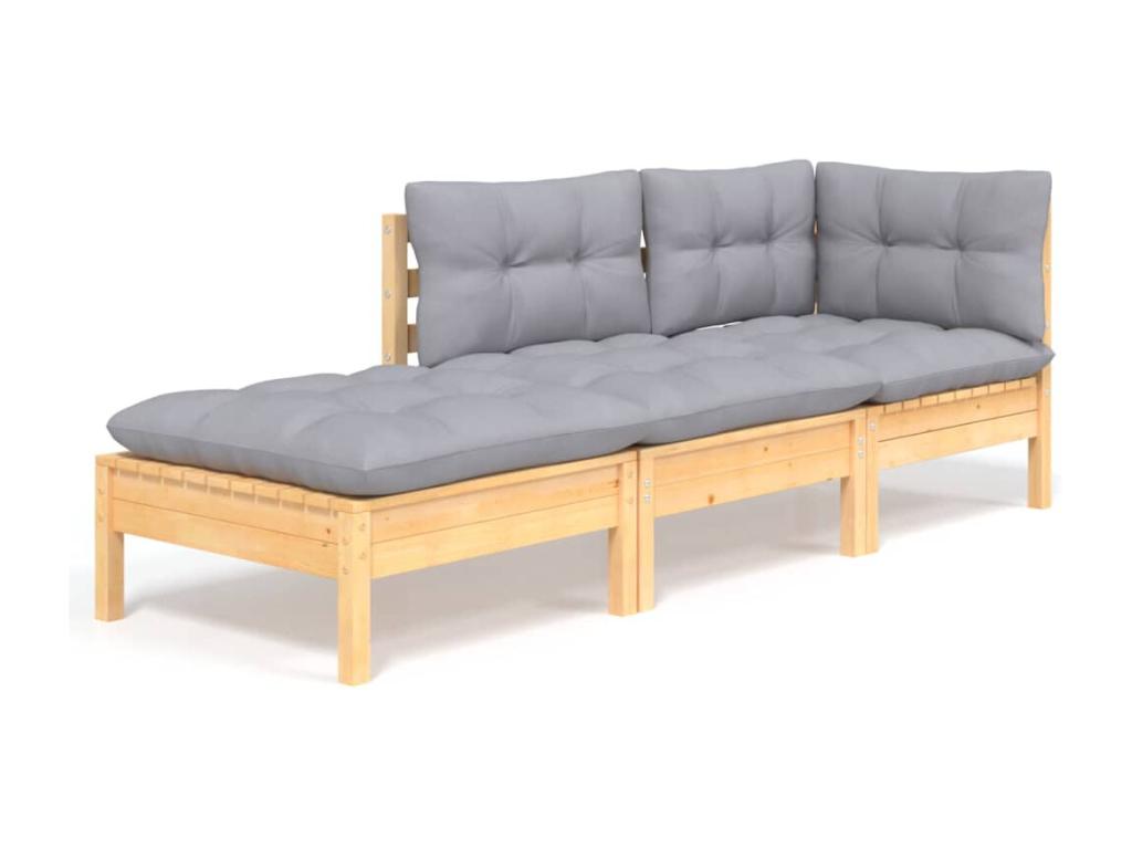 3-Piece Outdoor Patio Set with Cushions - White Wood, W 25 x D 25 x H 24.6 in