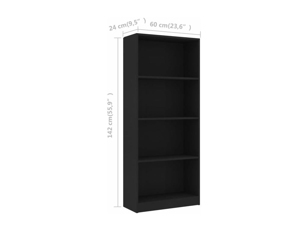 Bookcase - Black Wood, W 23.6 x D 9.4 x H 55.9 in