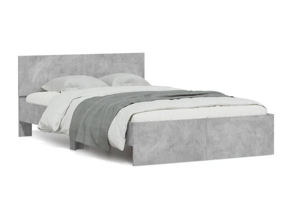 Bed Frame with Headboard with LED - Gray Engineered Wood, W 76 x D 57.1 x H 27.6 in