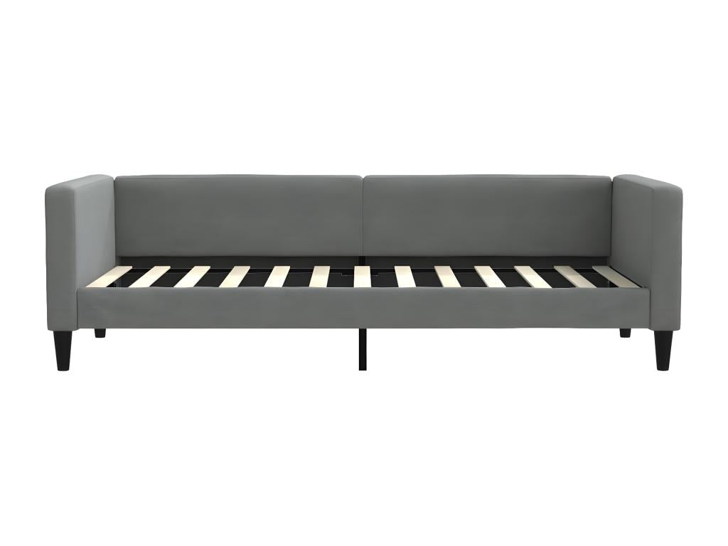 Bed Frame with Mattress - Gray Polyester Fabric, W 87.8 x D 35.4 x H 26.8 in