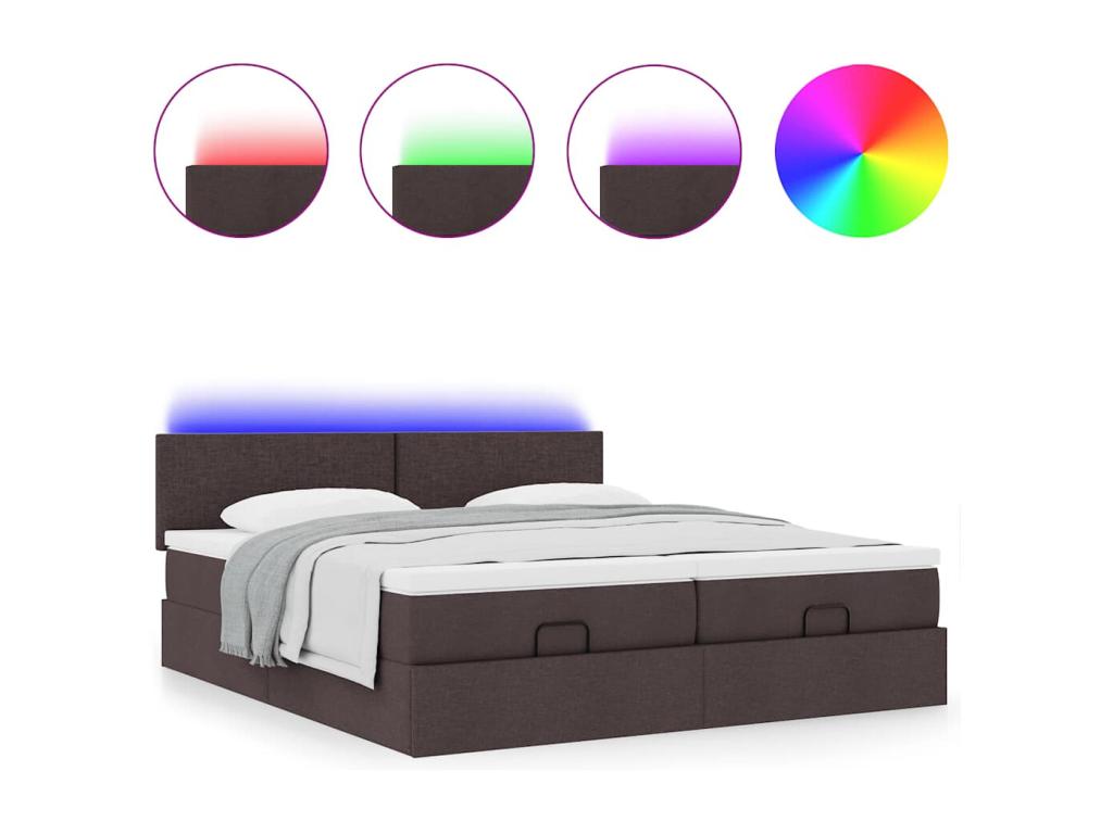 Bed Frame with Mattress - Brown Polyester Fabric, W 79.9 x D 70.9 x H 34.6 in