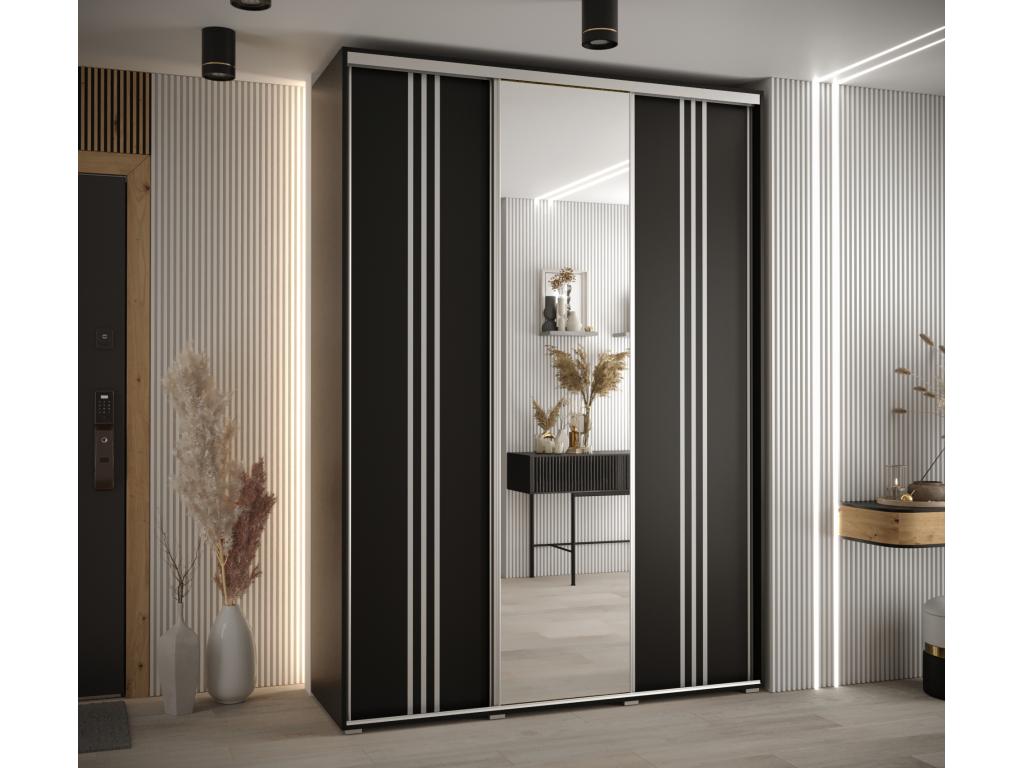 Sliding Door Wardrobe - Black Engineered Wood, W 70.9 x D 23.6 x H 92.5 in