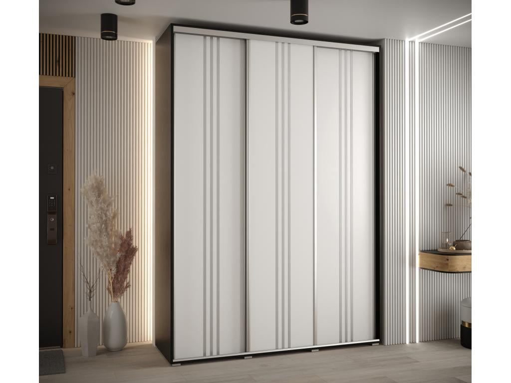 Sliding Door Wardrobe - Black Engineered Wood, W 70.9 x D 17.7 x H 92.5 in