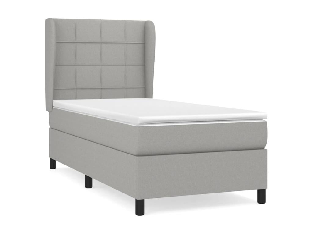 Bed Frame with Mattress - Light Gray Fabric, W 79.9 x D 32.7 x H 50.4 in