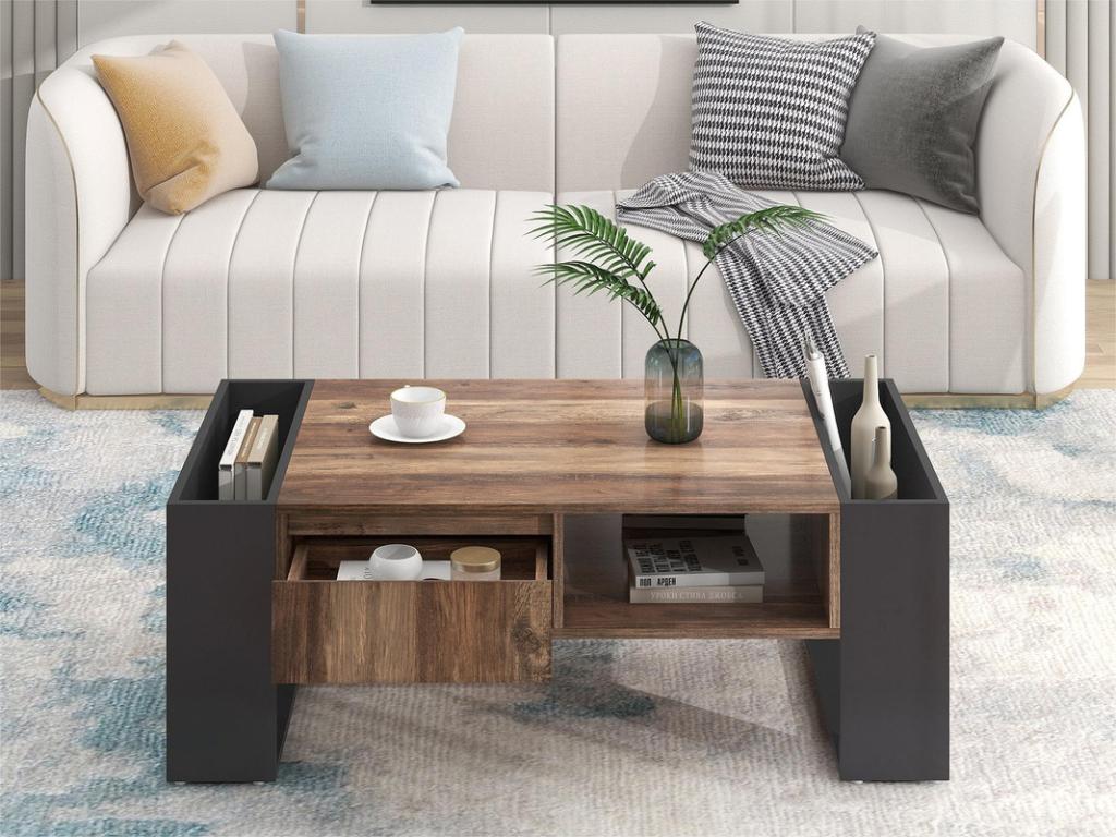 Coffee Table - Black Engineered Wood, W 41.9 x D 23.6 x H 15.7 in