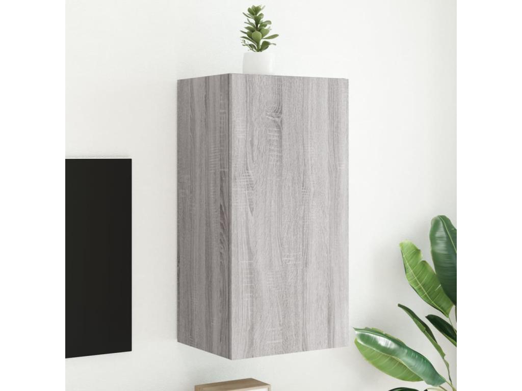 TV Stand with LED - Gray Wood, W 15.9 x D 13.8 x H 31.5 in