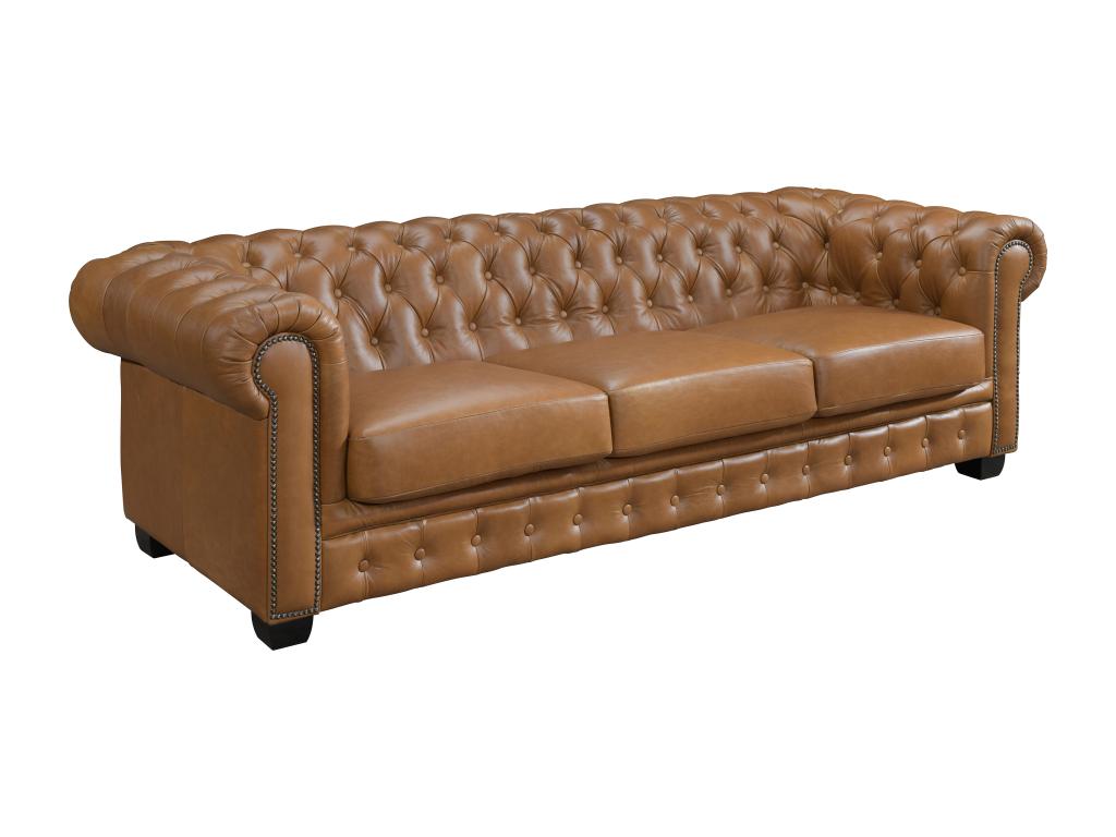 Sofa - Camel Leather, W 94.5 x D 39 x H 28.7 in