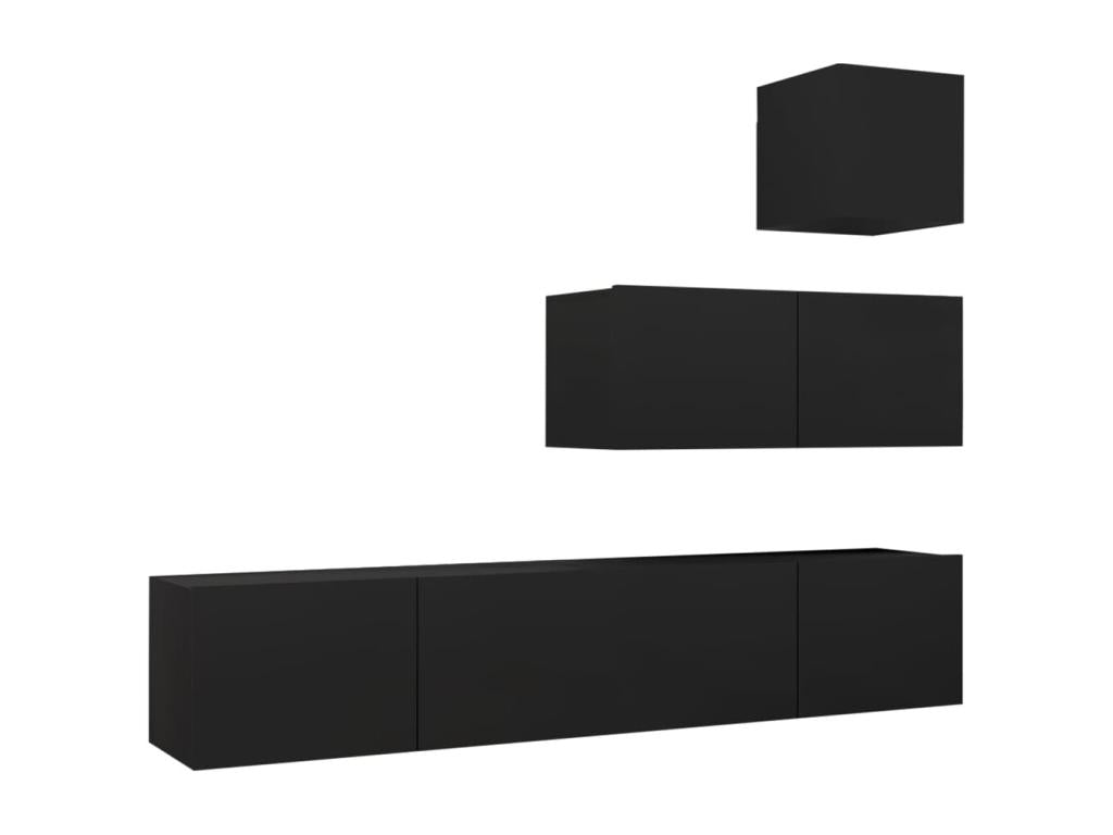 Set of 4 TV Stands - Black Engineered Wood, W 12 x D 11.8 x H 11.8 in