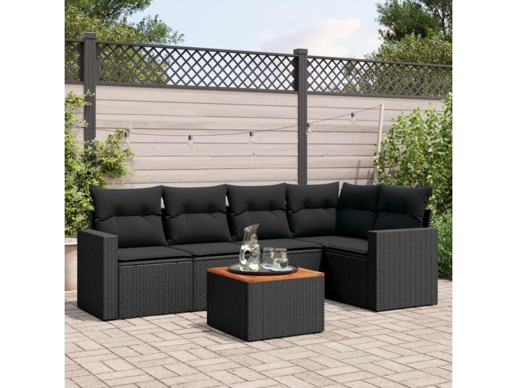 6-Piece Outdoor Patio Set with Cushions - Black Resin, W 21.7 x D 21.7 x H 14.6 in