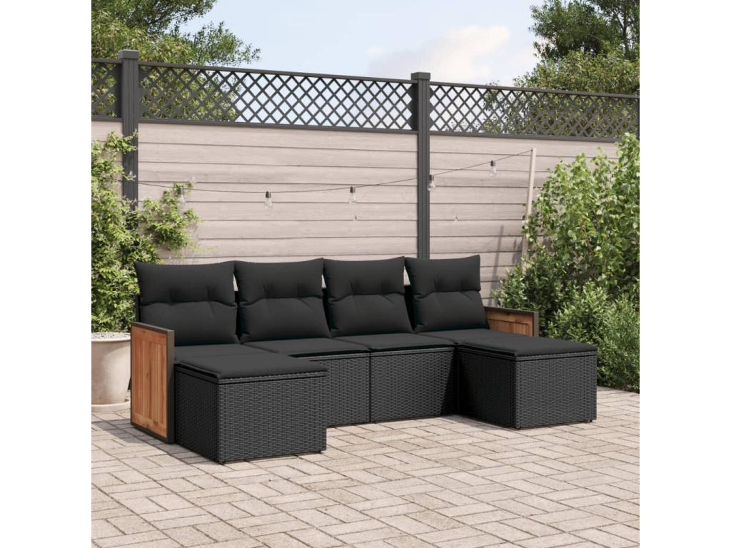 6-Piece Outdoor Patio Set with Cushions - Black Resin, W 28 x D 24.4 x H 27.2 in