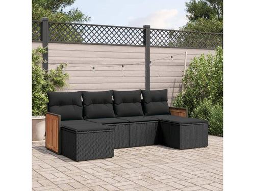 6-Piece Outdoor Patio Set with Cushions - Black Resin, W 28 x D 24.4 x H 27.2 in