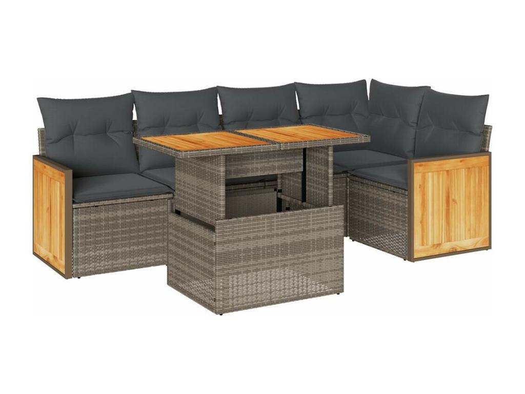 6-Piece Outdoor Patio Set with Cushions - Gray Resin, W 24.4 x D 27.2 x H 24.4 in