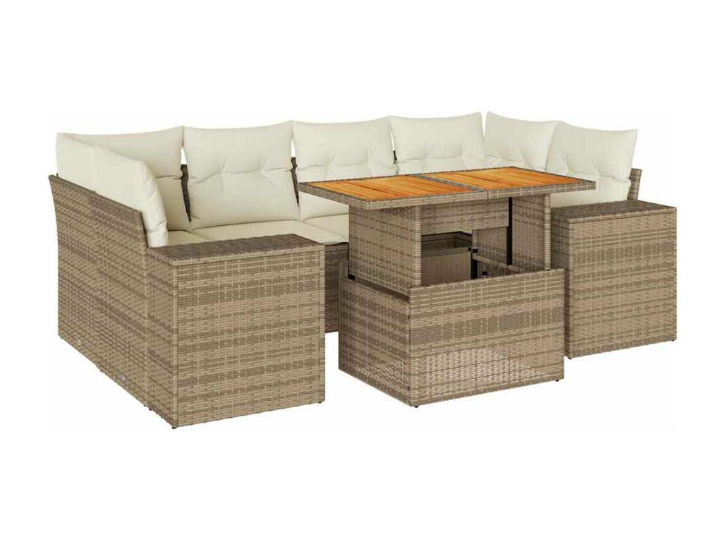 7-Piece Outdoor Patio Set with Cushions - Black Resin, W 21.7 x D 27.2 x H 24.4 in