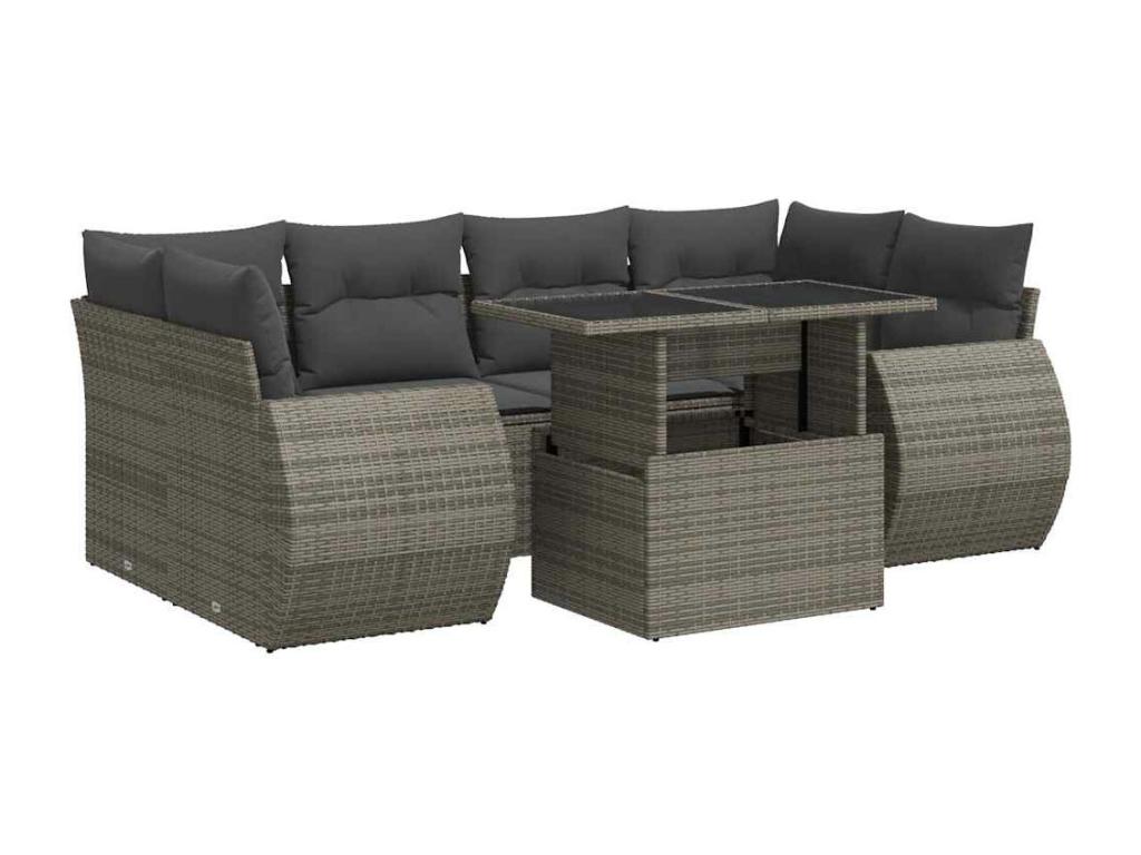 7-Piece Outdoor Patio Set with Cushions - Brown Resin, W 21.7 x D 27.2 x H 24.4 in