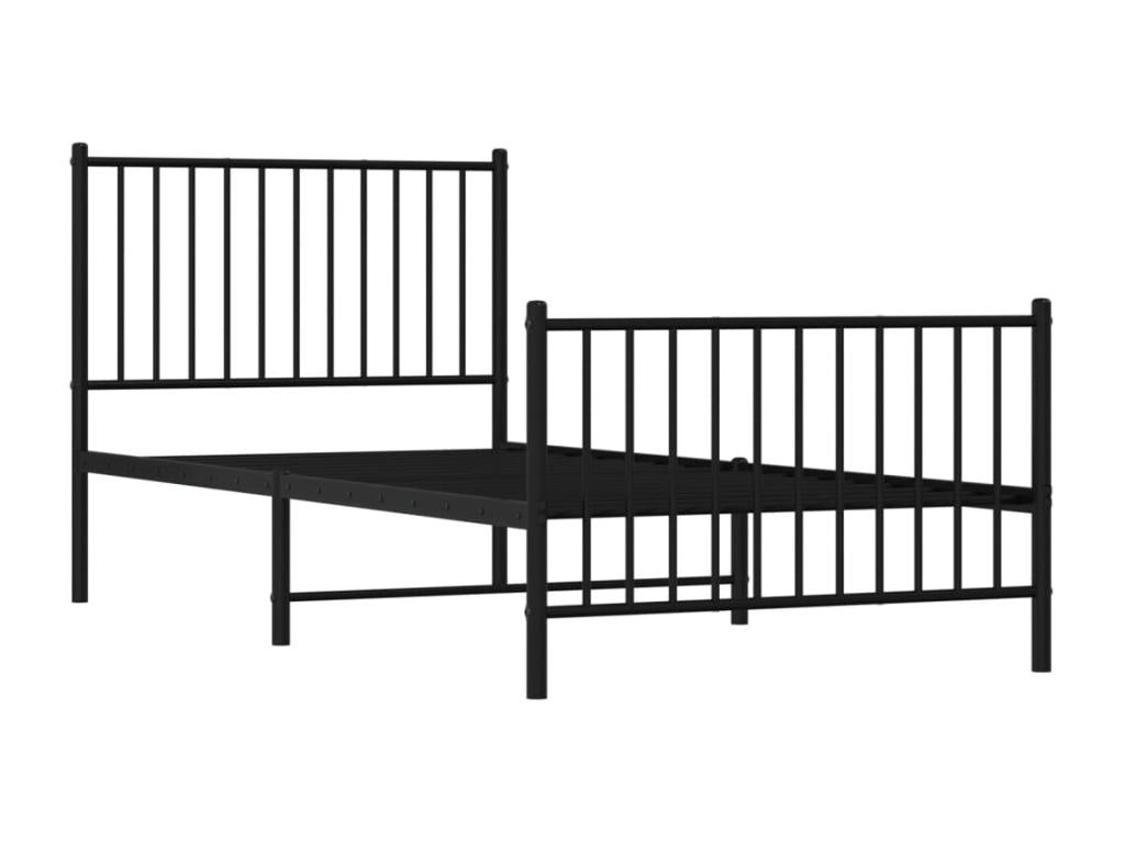 Bed Frame with Headboard - Black Steel, W 81.5 x D 37.4 x H 35.6 in