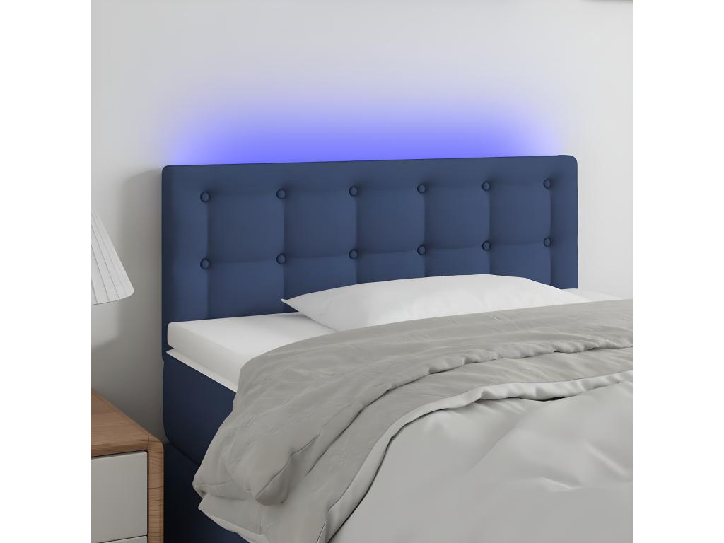 Bed with LED - Blue Polyester Fabric, W 31.5 x D 2 x H 34.6 in