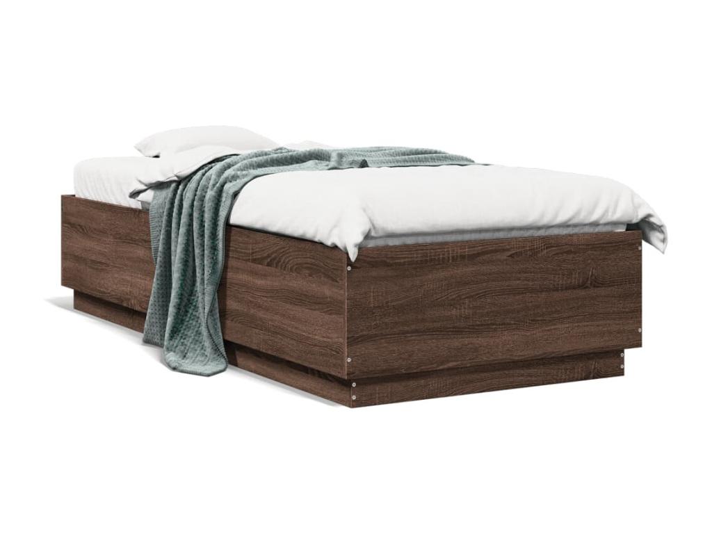 Bed Frame with Mattress - Brown Wood, W 79.9 x D 40.2 x H 15.7 in