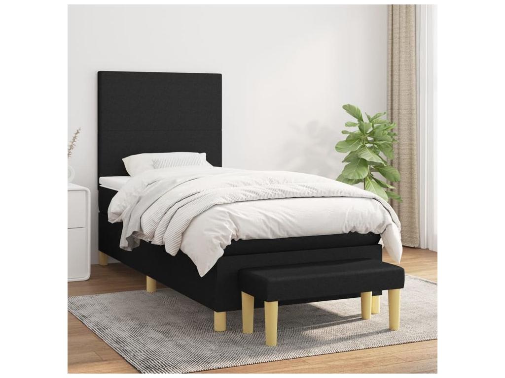 Bed Frame with Mattress - Black Polyester Fabric, W 76 x D 35.4 x H 46.5 in