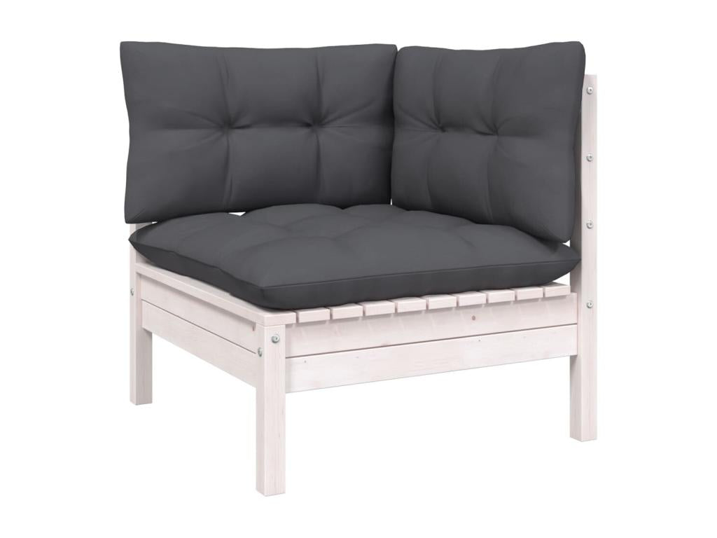7-Piece Outdoor Patio Set with Cushions - White Wood, W 25 x D 25 x H 11.2 in