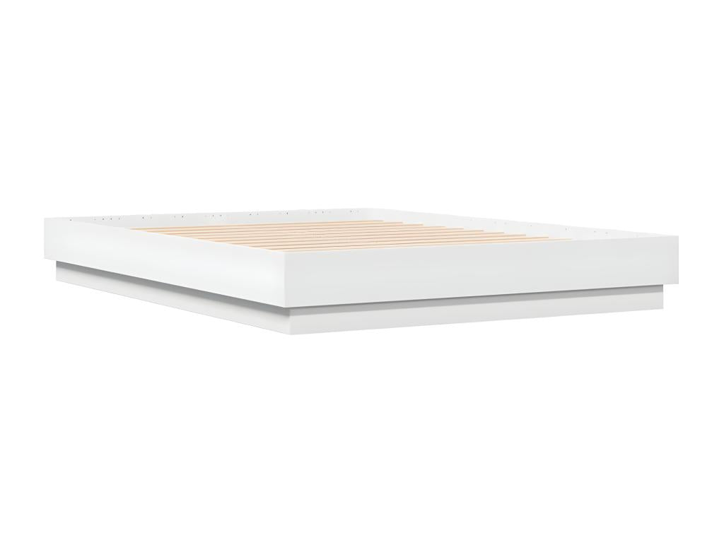 Bed Frame with Mattress with LED - White Wood, W 76 x D 48.4 x H 9.1 in