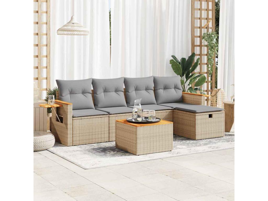 6-Piece Outdoor Patio Set with Cushions - Beige Resin, W 21.7 x D 27.2 x H 24.4 in