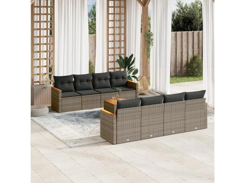 9-Piece Outdoor Patio Set with Cushions - Gray Resin, W 24.2 x D 24.4 x H 27.2 in