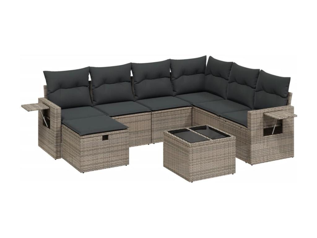 8-Piece Outdoor Patio Set with Cushions - Beige Resin, W 25.8 x D 24.4 x H 27.2 in