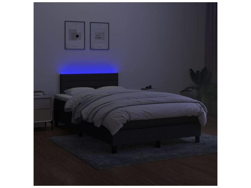 Bed Frame with Mattress with LED - White Polyester Fabric, W 79.9 x D 47.2 x H 30.7 in