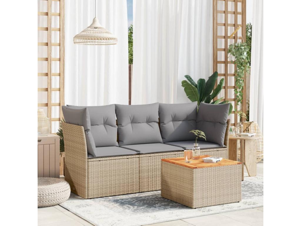 4-Piece Outdoor Patio Set with Cushions - Beige Resin, W 24.4 x D 24.4 x H 27.2 in