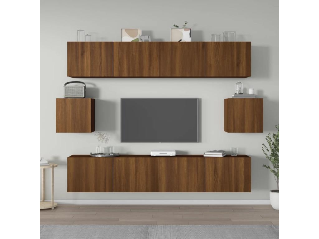Set of 6 Cabinets - Brown Wood, W 31.5 x D 11.8 x H 11.8 in