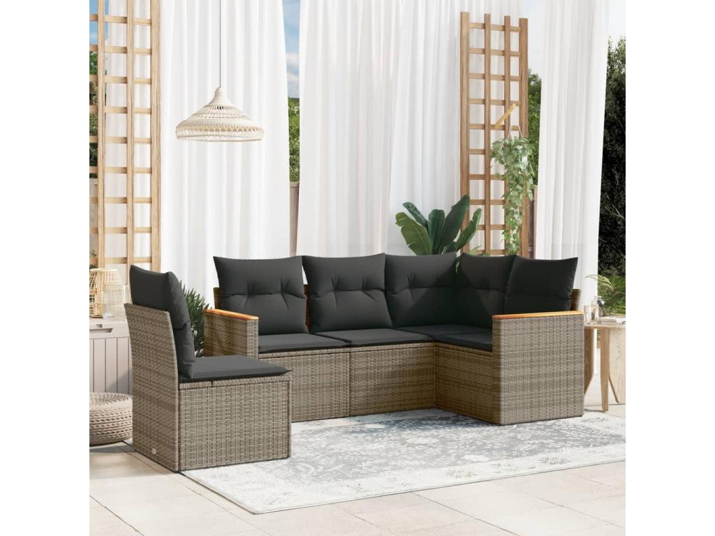5-Piece Outdoor Patio Set with Cushions - Black Resin, W 28 x D 24.4 x H 27.2 in