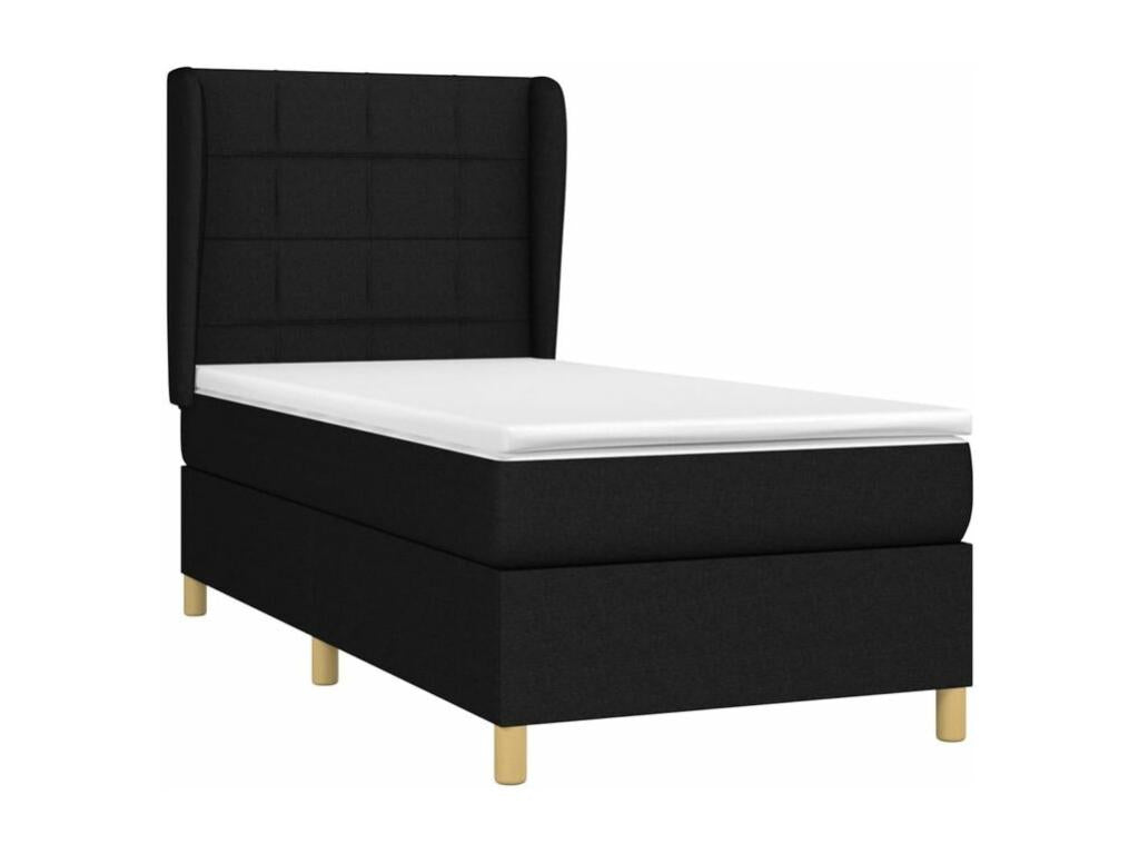 Bed Frame with Mattress - White Polyester Fabric, W 79.9 x D 40.6 x H 46.5 in