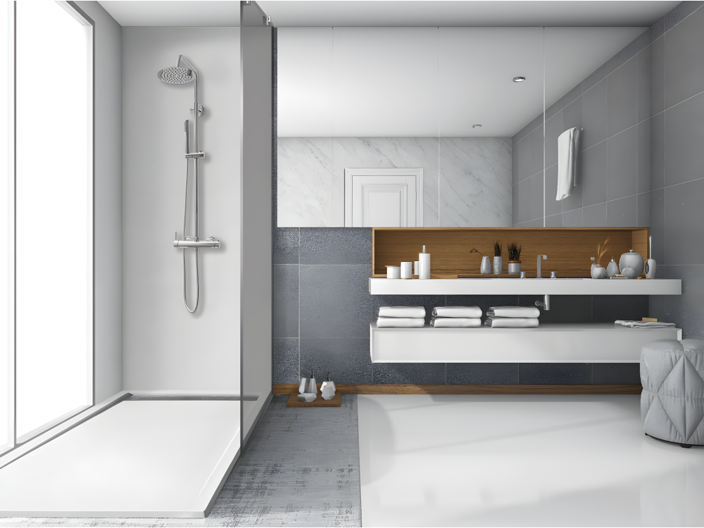 Shower Tray - White Resin, W 65 x D 27.6 x H 1.2 in